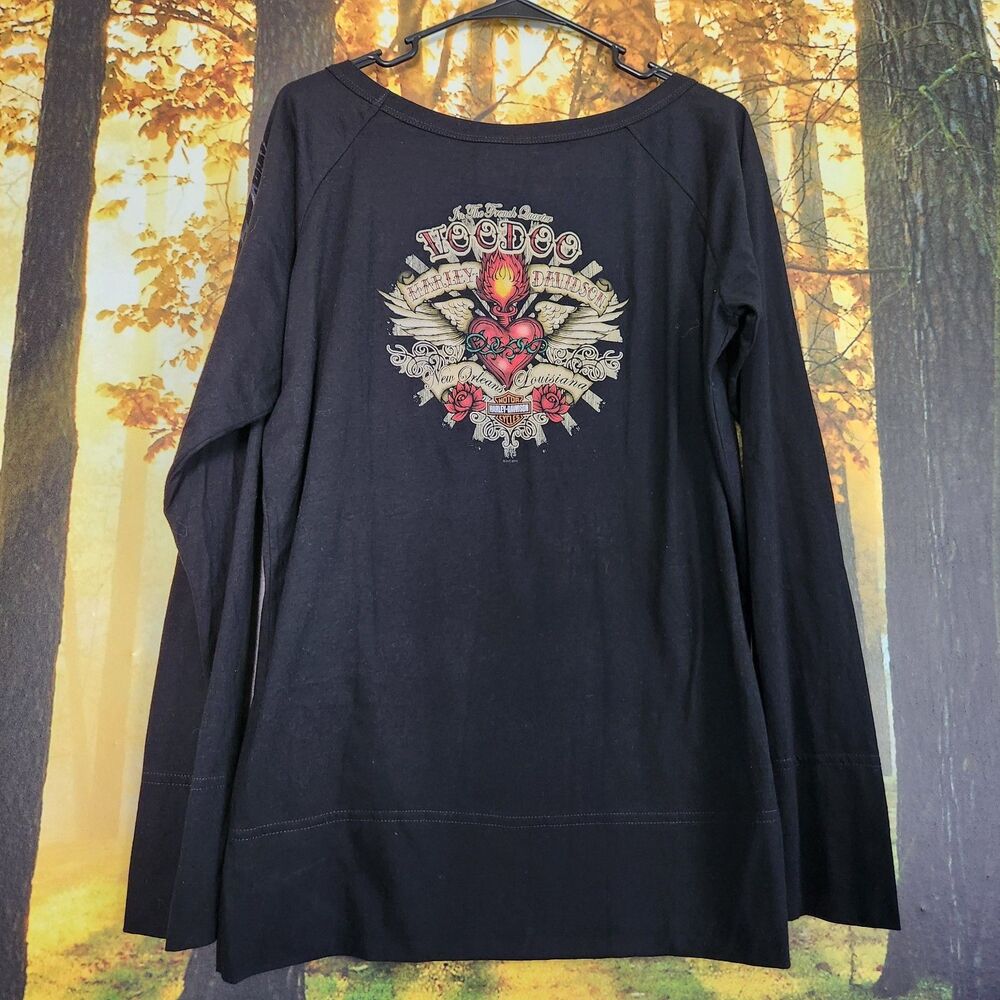 Harley Davidson Women's XL Wings Long Sleeve T-Shirt New Orleans Voodoo Heart - Picture 7 of 10